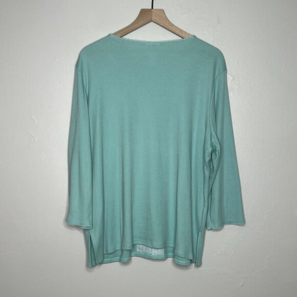 Alfred Dunner Womens Knit Top 1X Aqua‎ Blue Pearl Twist 3/4 Sleeve Easter Office - Picture 3 of 11
